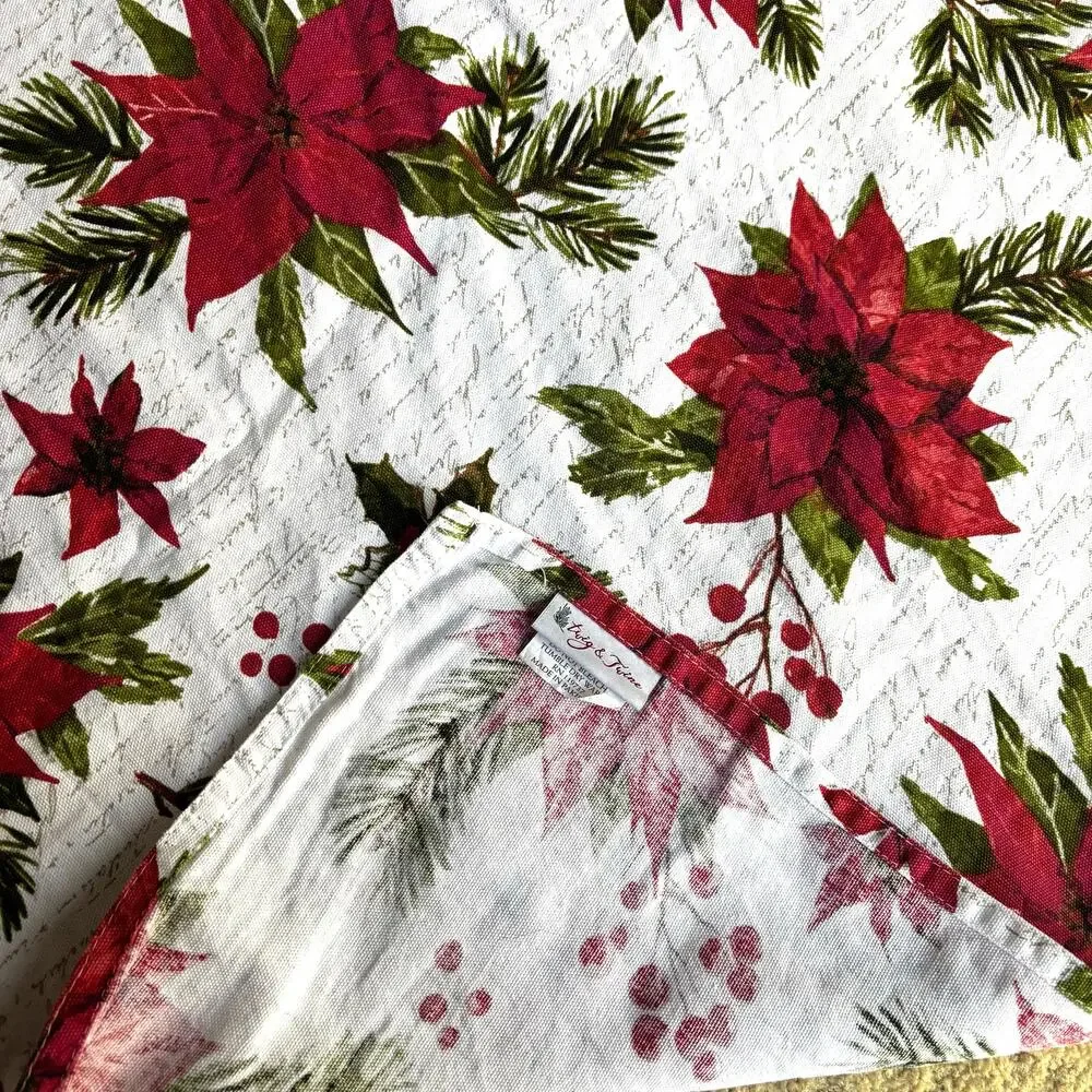Twig & Twine festive Christmas tablecloth large rectangle red poinsettia cotton